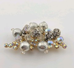 Juliana D&E Brooch #808 Silver Tone Dangle Balls Gold Tone Puddling Rhinestones