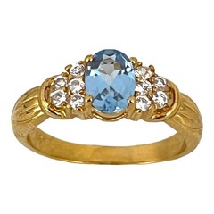 Vintage 1970s Cocktail Ring Size 7 Blue CZ 18KT Gold Plate – 14U
