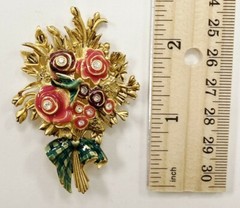 VINTAGE BOB MACKIE SIGNED STAMPED ROSE BOUQUET RHINESTONE BROOCH PIN – RARE J110