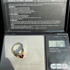 Sz 9 VTG Chateau d’Argent 14k & 925 Greek Key Red Cabochon Signet Ring 8.25g TW