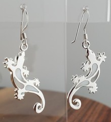 VTG 925 Gecko Lizard Earrings 1.5in Drop Sterling Silver 3gtw White MOP Inlay