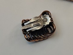 Vintage Renoir Signed Copper Coil MCM Cuff Bangle Bracelet & Clip On Earring Set
