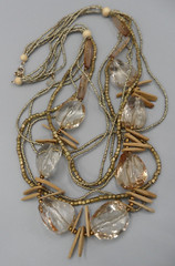 Boho Multistrand Beaded Necklace Nugget Wood Square Seed Bead Neutral Tribal