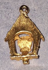 Vintage Faux Ruby Eyed Dog In Dog House Charm Pendant Gold Tone