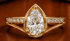 10K Yellow Gold FN 1.28TCW Pear & Round Cut White Moissanite Engagement Ring
