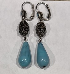 Turquoise Dangle Earrings Leverback Pierced Jewelry Vintage (?) See Description