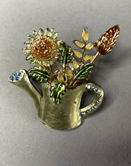 KC Kenneth Cole Flower Bouquet Brooch Watering Can Rhinestone Enamel