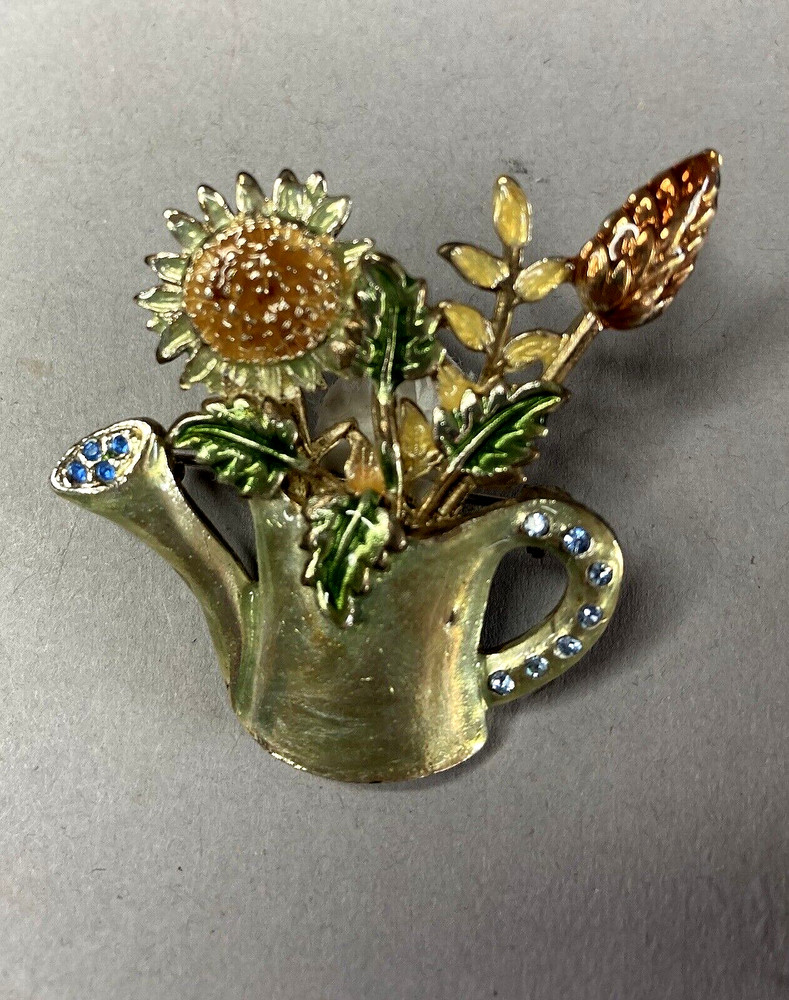 KC Kenneth Cole Flower Bouquet Brooch Watering Can Rhinestone Enamel