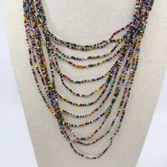 Boho Multi Strand Seed Bead Necklace & Bracelet Set Colorful Layering Festival