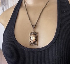 Honeybee Necklace Art Nouveau Brass Filigree Bee Pendant Champagne Rhinestone