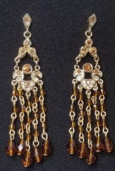 RJ Graziano Chandelier Earrings Amber FAC Glass Crystal Stones Gold Tone Jewelry