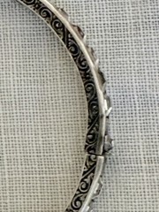 Antique Sterling Silver Engraved Channel Set Square Paste Hinged Bangle Bracelet