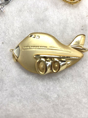 Vtg AJC brushe gold tone huge Airplane Pin