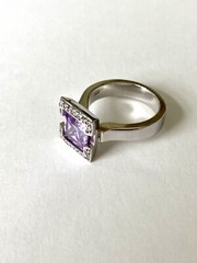 VTG Estate Find Sterling Silver Square Shape Amethyst Clear Crystal Ring Sz 7