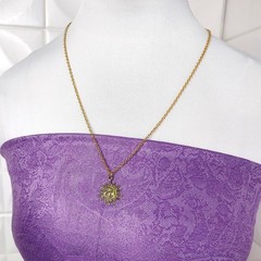 Vintage Gold-tone Sun Face Pendant Necklace 90s Celestial Whimsy Y2K Cosmic 24″