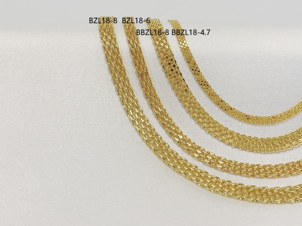 18K Yellow Gold Solid Bismark Chain Necklace 4.7mm 6mm 8mm Women Men 18″-24″