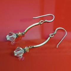 925 Crystal Drop Earrings 1.75in Sterling Silver 2g Aqua Blue Amber Tone Bicone