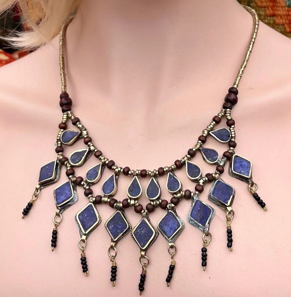 Vintage LAPIS LAZULI Boho Style Necklace Ethnic Tribal Fusion Belly Dance