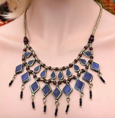 Vintage LAPIS LAZULI Boho Style Necklace Ethnic Tribal Fusion Belly Dance