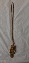 Vintage Articulated Owl Brown Jewel Eyes Pendant Necklace Gold Tone 60s-70s