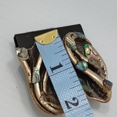 Jeff Lieb Bold Clip On Statement Earrings Abalone Shell Silver Tone Brutalist 2″