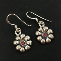 Sterling Silver Flower Purple Earrings Dangle Modernist Dainty Romantic Gift 925