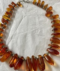 Amber Baltic Honey Cognac Necklace Choker 81.7g Rare VTG Silver Plated Read