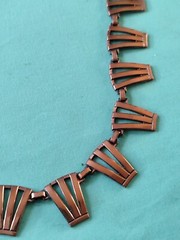 Vintage Unsigned Renoir Necklace Geometric Solid Copper Art Deco Style