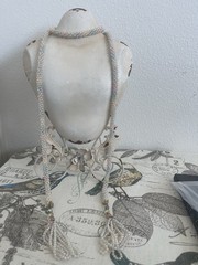 Vintage Long Pastel Art Deco Beaded Lariat Necklace Iridescent Blue Pink Flapper