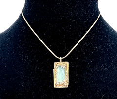 Vintage 925 Silver And Gold Necklace With Green Stone Delicate And Special.