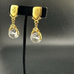 Vtg Liz Claiborne Earrings GoldT Faceted Crystal Dangle Bead Rhinestones 2” Chic