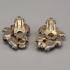 Vintage Rhinestone Clip On Earrings Climber Brown Glass Autumn Fall 1.25″