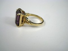 18KT GE Gold Electroplated Ring Emerald Cut Glass Cocktail Plated Size 3.75