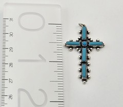 Vintage Bell Trading Post Sterling Silver Turquoise Southwest Cross Pendant 4.9g