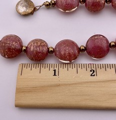 VTG MCM Handblown 24K Aventurine Pink Venetian Art Glass Beaded Necklace, Italy.