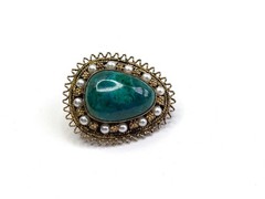 Rare Vtg Handmade Israel Sterling Silver Pearls Green Chrysocolla Brooch Pendant