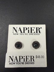 Vintage NAPIER Black Onyx Stud Earrings 90s Y2K New Old Stock Original Card