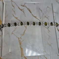 VINTAGE B. DAVID GREEN MARQUIS & ROUND RHINESTONE BRACELET 6.5″