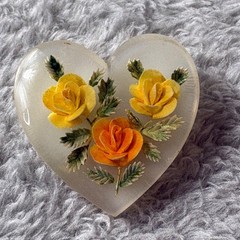 Vintage Unbranded Lucite Pin Brooch Floral Roses Yellow Orange