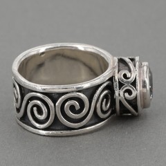 Vintage Silpada Oxidized Sterling Spiral Scroll CZ Solitaire Ring R1233 Sz 5.25