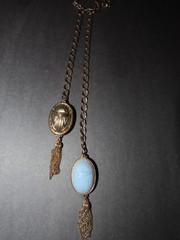 40″ EGYPTIAN REVIVAL CHAIN BELT OR NECKLACE GOLD TONE SKY BLUE VINTAGE