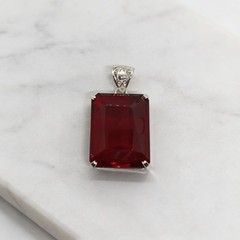 Handmade Red Ruby Pendant Necklace 100-110CT, Large Emerald Cut Gemstone Jewelry