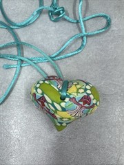 Vintage Billie Beads Hand Crafted Polymer Clay Heart Love Pendant on Silk Cord