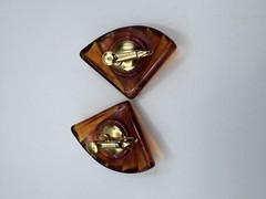 Napier Lucite Fan Shaped Tension Whit Gold Tone Screw Back Earrings Vintage