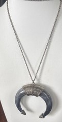 Vintage Glass Grey Marbled Crescent Moon 36” Chain Hardware On Moon Silver?