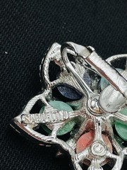 Sarah Coventry Multi-Stone Color Faux Pearl Filligree Clip Earrings Silver Tone