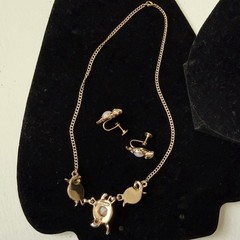 Anthony Vintage 16” Pendant Necklace, Earrings, Faux Opals, Rhinestones, 1950’s