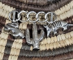 Vintage Taxco Mexico Sterling Saguaro Armadillo Rabbit Charm Holder Brooch Pin