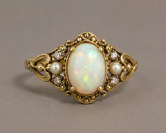 Vintage Natural Opal Ring Oval Moissanite Pearl Statement Ring