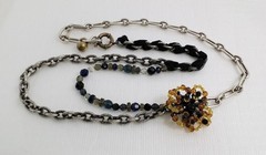 Vintage Authentic Signed Lanvin Silver Tone Crystal Asymmetrical Necklace